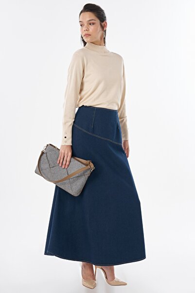 Kayra Evaze Kesim Denim Etek Lacivert