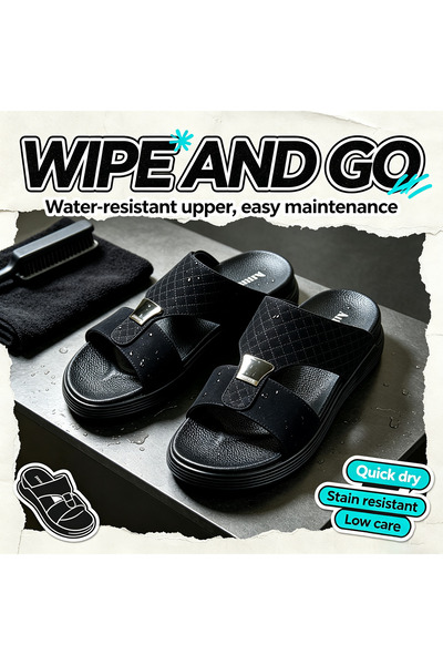 Saudi Step Polished Pebble Leather Slipper Shoes |   Metallic Details, Non-Sl...