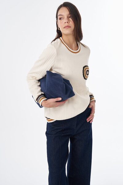 KYR Motif Detailed Sweatshirt Cream