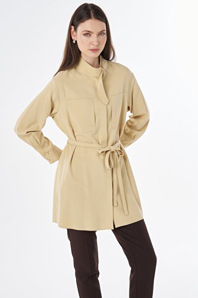 Kayra Collar Detailed Lyocell Viscose Tunic Yellow