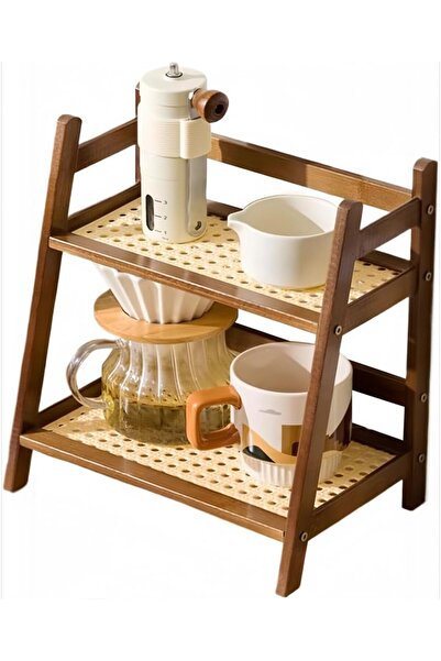 Generic 2-Tier Coffee Station Organizer Shelf, Natural Bamboo Kitchen Counter...