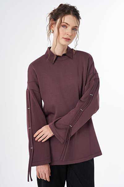Kayra Stone Detailed Rayon Sweatshirt Claret Red