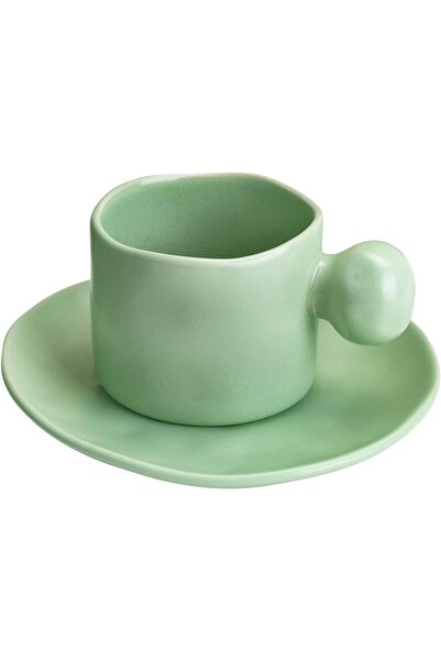 Generic Ceramic Coffee Mug with Saucer Set, Cute Round Handle Cup with Morand...
