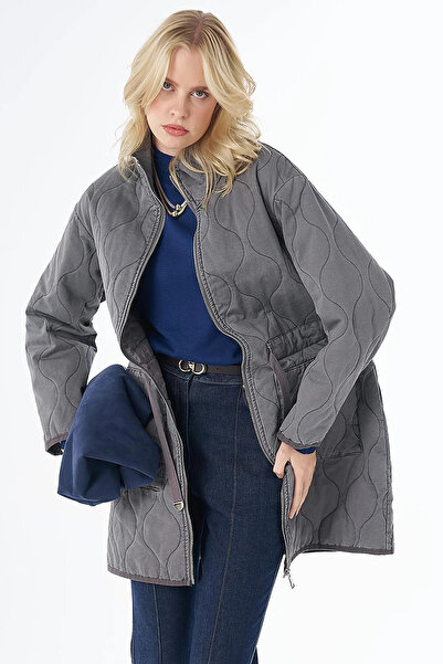 Kayra Stand Collar Anorak Coat Anthracite