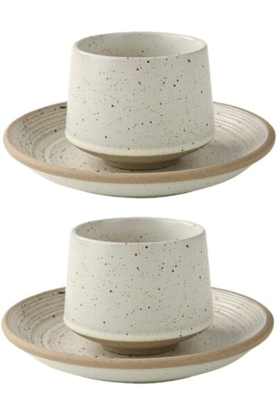 Generic Ceramic Espresso Cups&Saucer Set of 2 200ml/6.8oz，Natural Beige Coffe...