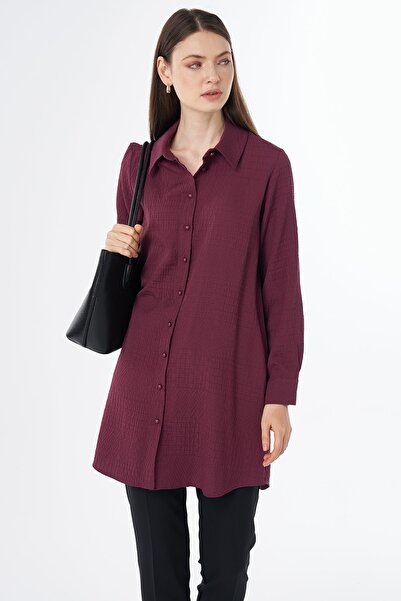 Kayra Shirt Collar Viscose Tunic Claret Red