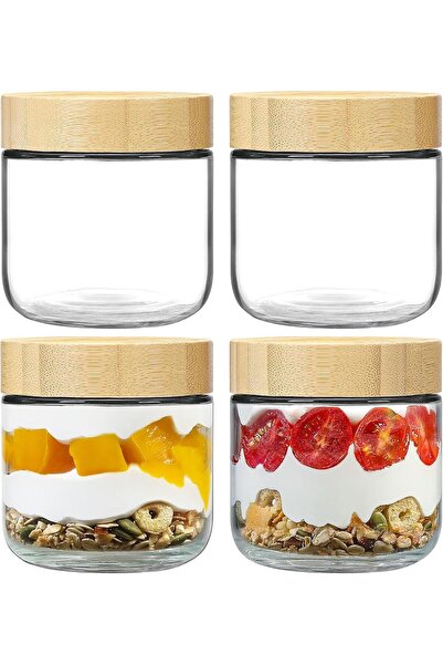 Generic Paporich 4-pack 10oz Glass jars with Airtight Lids, Overnight Oats Co...