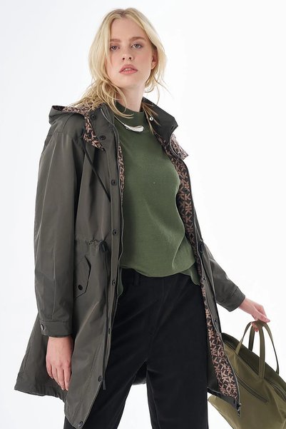 Kayra Hooded Short Trench Coat Khaki