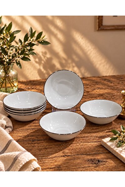 Onedekor Set of 6 Pure Bone Porcelain Platinum Soup Bowls