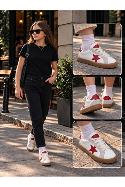 Çocuk Unisex Esnek Sneaker Kırmızı/Beyaz