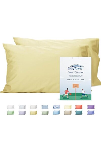 SUNFLOWER 100% Cotton Queen Pillow Case Set of 2, 200TC Bright White Pillowca...