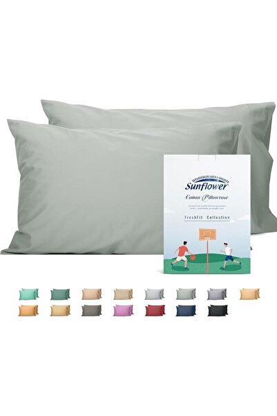 SUNFLOWER 100% Cotton Queen Pillow Case Set of 2, 200TC Bright White Pillowca...