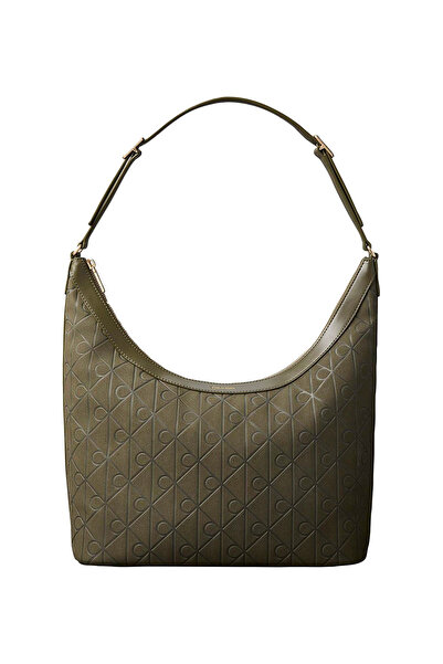 Calvin Klein Haki Kadın Omuz Çantası EMBLEM AOP SUEDED M SHOULDER BAG