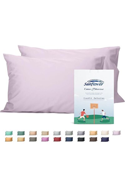 SUNFLOWER 100% Cotton Queen Pillow Case Set of 2, 200TC Bright White Pillowca...