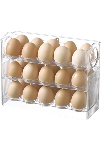 TRASSLE Egg Holder for Refrigerator,3 Layer 30 Grid Egg Auto Flip Egg Contain...