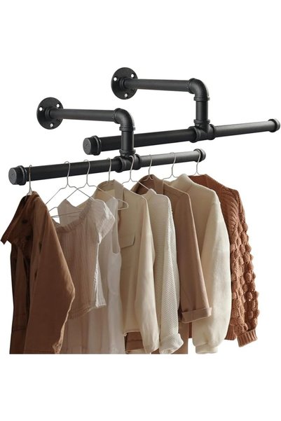 LBMT Wall Mounted Clothes Rack, 2 Pack Pipe Clothes Rack, Heavy Duty Wall Mou...