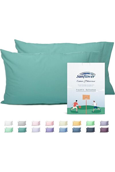 SUNFLOWER 100% Cotton Queen Pillow Case Set of 2, 200TC Bright White Pillowca...