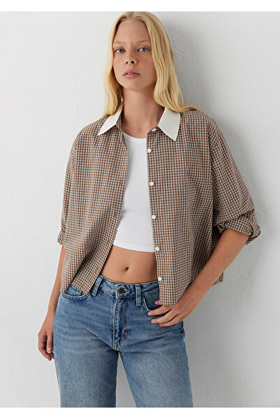 Mavi Kareli Kahverengi Gömlek Loose Fit / Bol Rahat Kesim 1220412-A6844