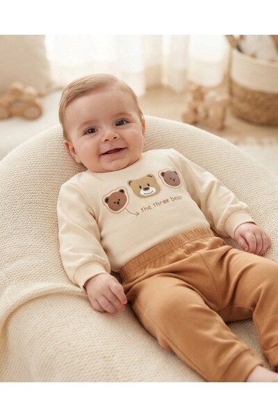 voyyo kids baby Baby Boy Teddy Bear Detailed 100% Cotton 3-6-9-12 Months Seas...