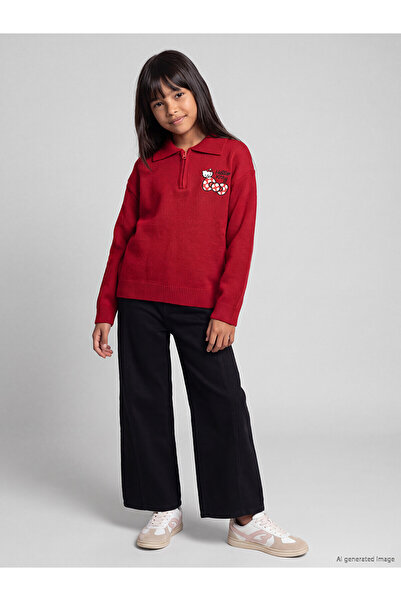LC Waikiki Alita City Lcw Kids Black Wideleg Girls Gabardine Pants with a Dif...