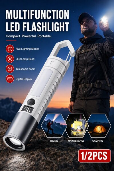 Generic 1 2 Pcs Abs Zoomable Led Flashlight Outdoor Work Emergency 5 Modes Po...