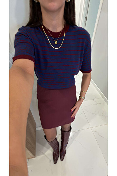 BİRCANÇİL Cs Porre Navy Blue Striped Short Sleeve Knitwear