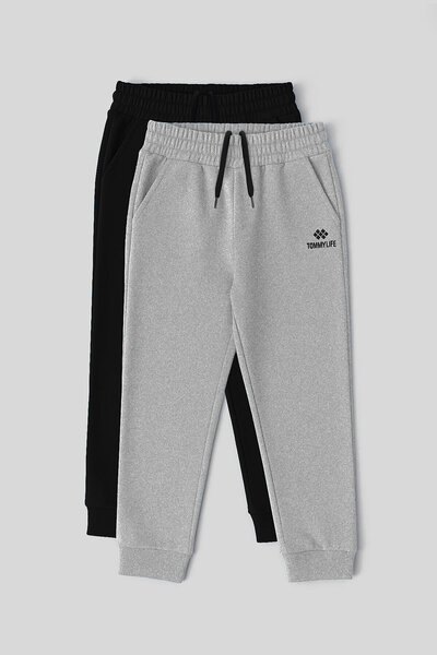 TOMMY LIFE Standard Fit 2-Pack Black-Grey Melange Boys' Sweatpants - 11205