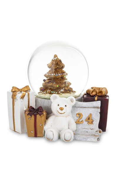 DecoDepot Snow globe with teddy bear, white/gold, 9x10x9 cm