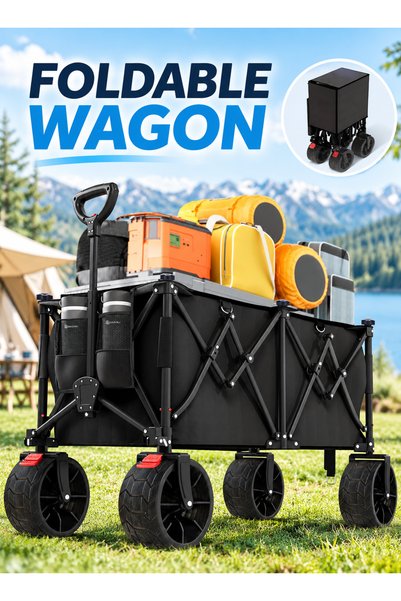 Yoawllty Wagon Trolley, Foldable 260L Outdoor Wagon with 440lbs Capacity, Adj...