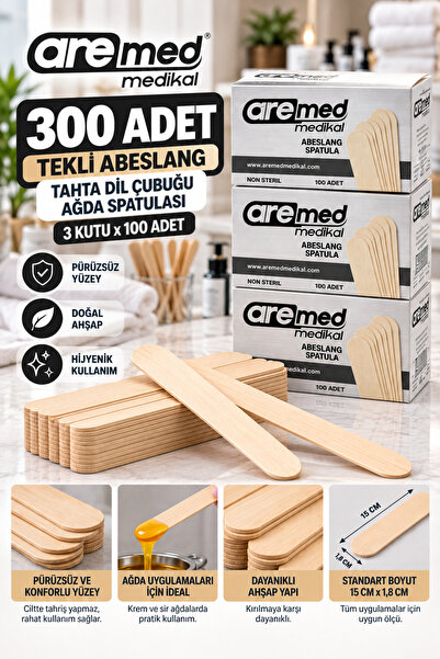 Owersea 100'lü 3 Paket Abeslang Tahta Dil Çubuğu Basacağı - Ağda Spatulası, S...