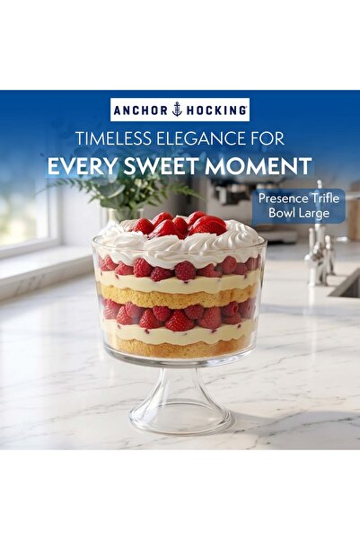 Anchor Hocking Clear Glass Trifle Bowl 21cm Large Footed Dessert Serving Bowl 4.1 lb Capacity for Fruit Parfaits Desserts BPA Free