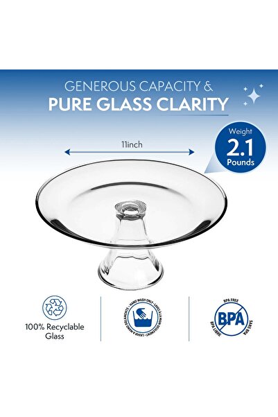 Anchor Hocking Presence Tiered Cake Stand 10 Inch Clear Glass Pedestal Serving Platter for Cakes Pies Cookies Pastries