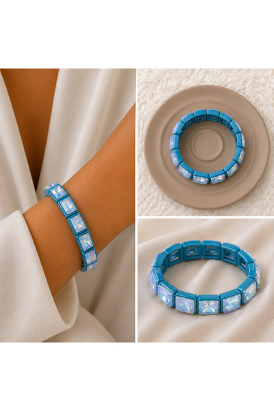 FM 💎   Premium Shiny and Stylish Blue Transparent Stone Flexible Elastic Wom...