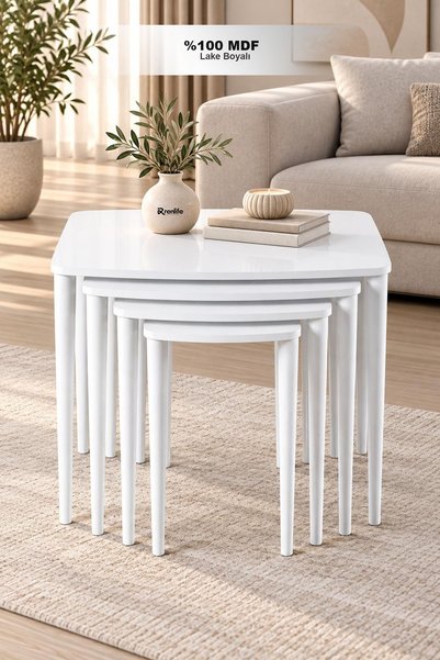 Renlife MDF Zigon Sehpa 4’lü Set – Lake Boyalı Modern Salon Sehpası -BEYAZ