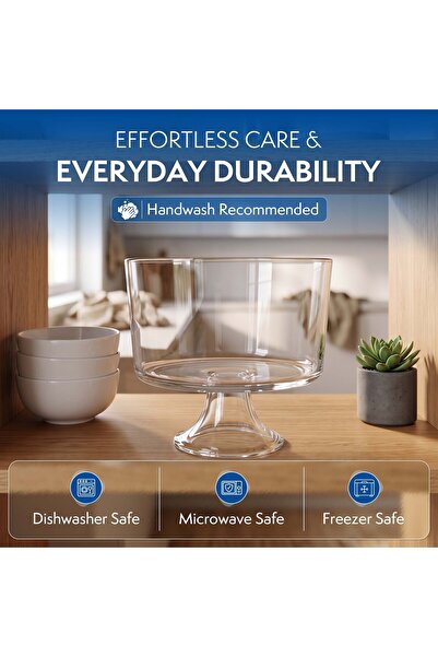 Anchor Hocking Clear Glass Trifle Bowl 21cm Large Footed Dessert Serving Bowl 4.1 lb Capacity for Fruit Parfaits Desserts BPA Free