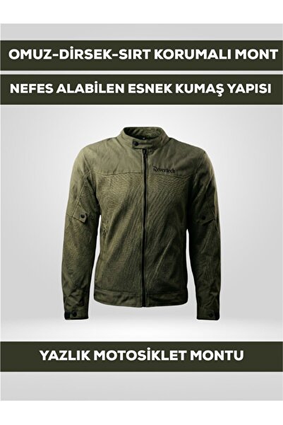 Haki Yeşil Yazlık Fileli Motosiklet Montu CE Korumalı Nefes Alan Hafif Mont