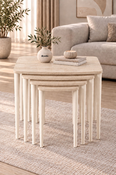 Renlife MDF Zigon Sehpa 4’lü Set – Lake Boyalı Modern Salon Sehpası -BEYAZ