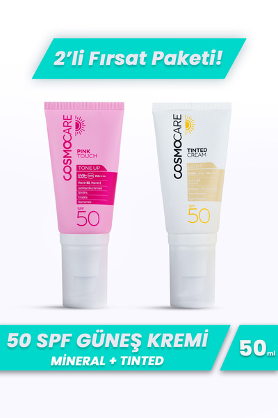 Tinted Cream Light ve Pink Touch Tone Up SPF50 PA++++ Güneş Kremi Seti 2'li 50 ml