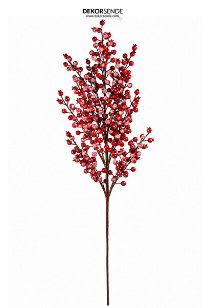 Dekorsende Yılbaşı Narlı ve Karlı / Simli Nar Dalı Kırmızı 102 cm