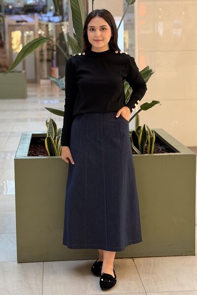 sentez giyim Sentez Nexus Pocket Detailed Denim Skirt