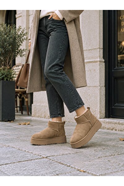 Gerok Women's Mink Mini Suede High Thick Sole Winter Boots with Fur Inside