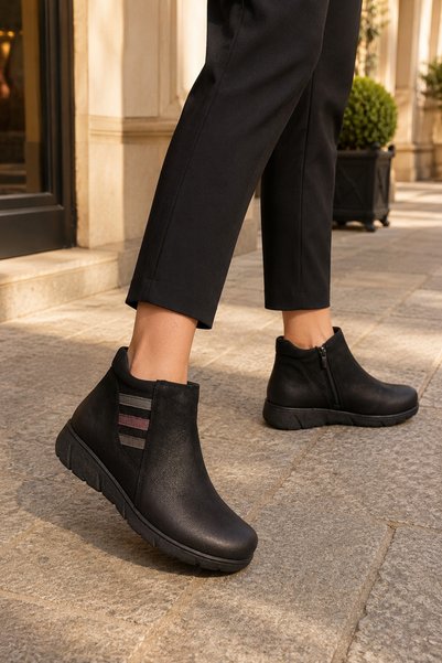 Venüs Women's Genuine Leather Black Casual Boots Vs011