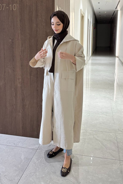 Ovn. Linnea Kapüşonlu Fermuarlı Kap - Bej