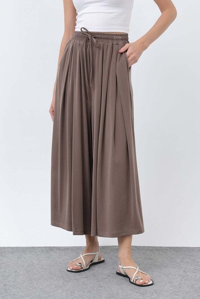Loreen Kadın Beli Kuşaklı Etek Görünümlü Pantolon - 20664PNT Kahverengi
