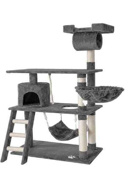 Tommy Multi-Storey Luxury Cat House 75X40X141 with Scratching Post Gray