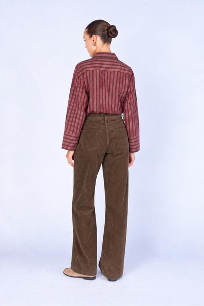TENA Pantaloni de damă, maro amar, cu cinci buzunare, cu picior larg și textură catifelată