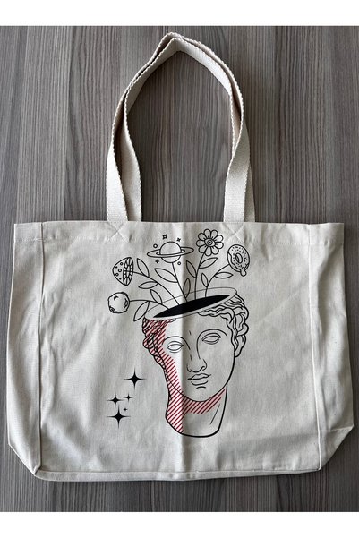 MOJOMIX Large Size Cream Color Canvas Multi-Purpose School / Beach / Travel Shoulder Bag 40*37*11 cm No: 3