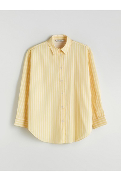 Lavanta Tekstil Κίτρινο ριγέ γυναικείο πουκάμισο oversize