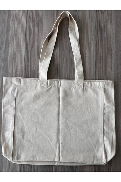 MOJOMIX Large Size Cream Color Canvas Multi-Purpose School / Beach / Travel Shoulder Bag 40*37*11 cm No: 3
