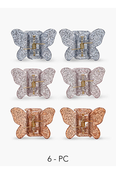 FAV Gloo Pack of 6 Butterfly Hair Clamp with Glitter Finish